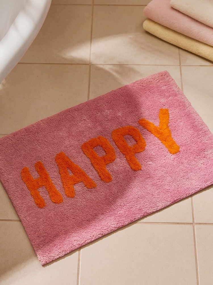 Mooky Mats Fuchsia/Orange Happy Slogan Bath Mat - Image 1 of 3