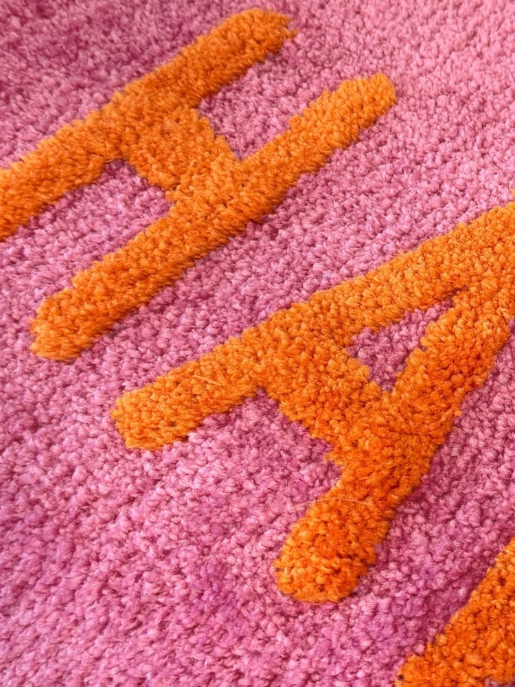 Mooky Mats Fuchsia/Orange Happy Slogan Bath Mat - Image 2 of 3