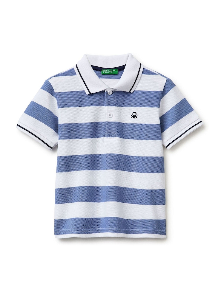 Benetton Blue Striped Polo Shirt - Image 1 of 3