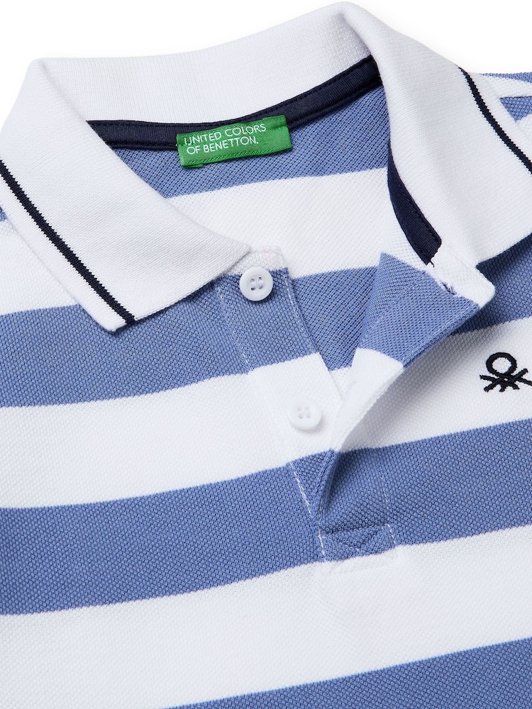 Benetton Blue Striped Polo Shirt - Image 3 of 3
