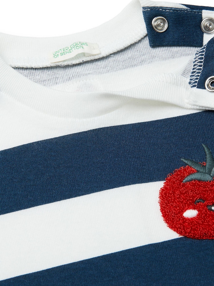 Benetton Stripete Brodert T-skjorte - Bilde 3 av 3