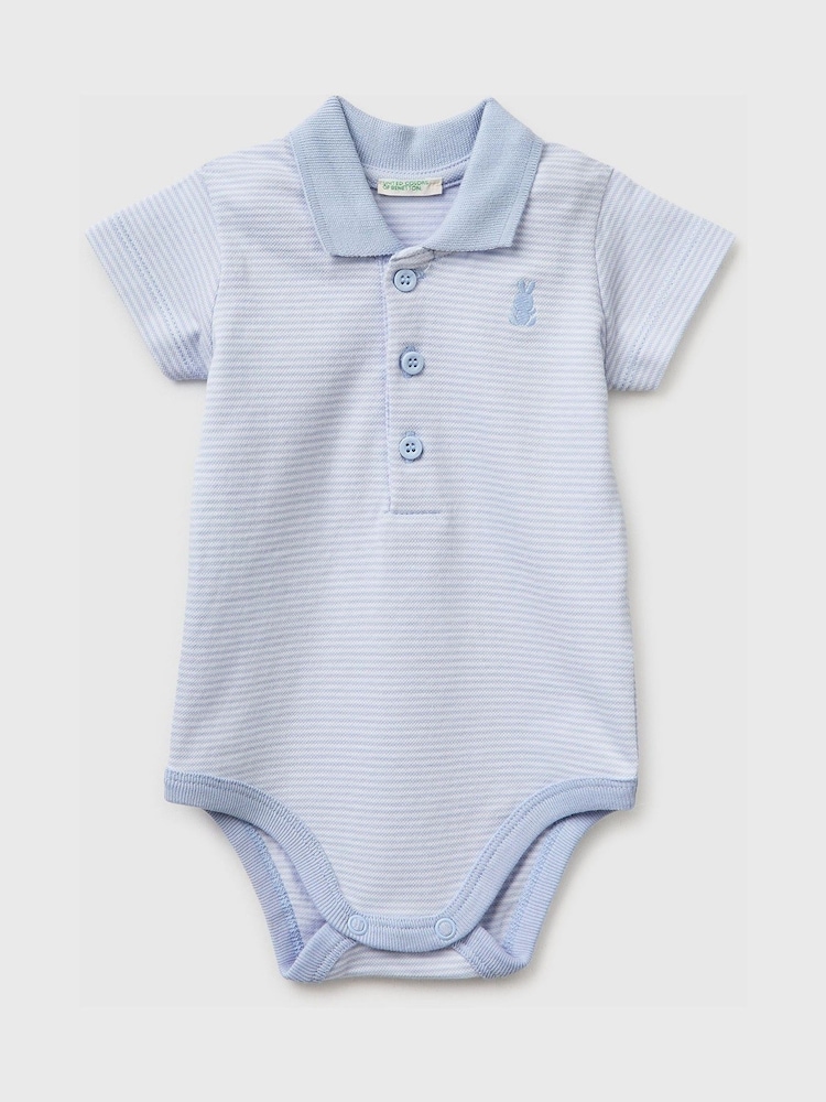 Benetton Blue Striped Polo Neck Bodysuit - Image 1 of 3