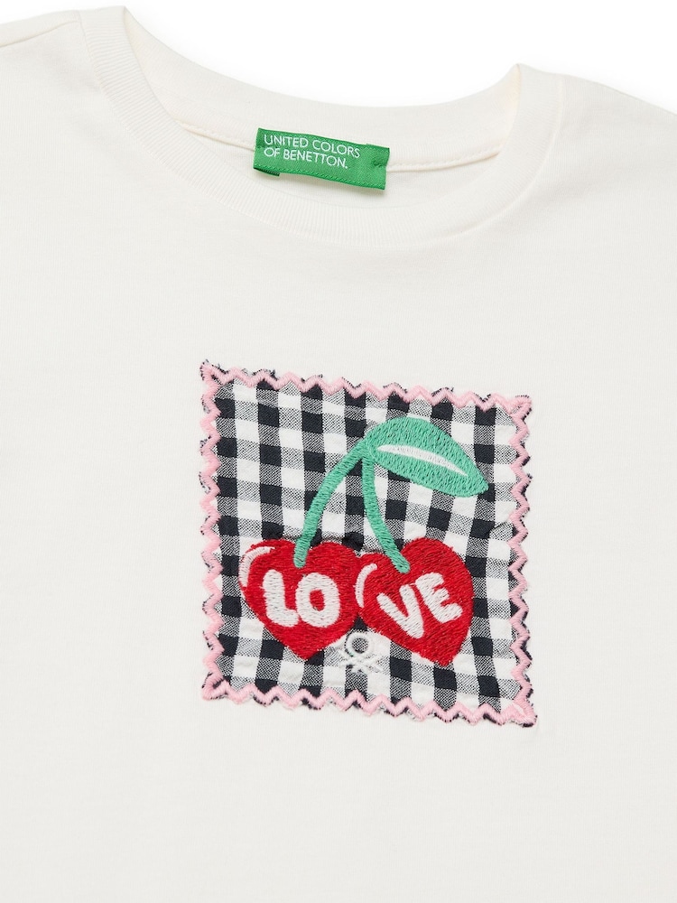 Benetton White Gingham Patch T-Shirt - Image 3 of 3