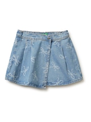 Benetton Bow Print Denim Blue Skirt - Bild 1 von 3