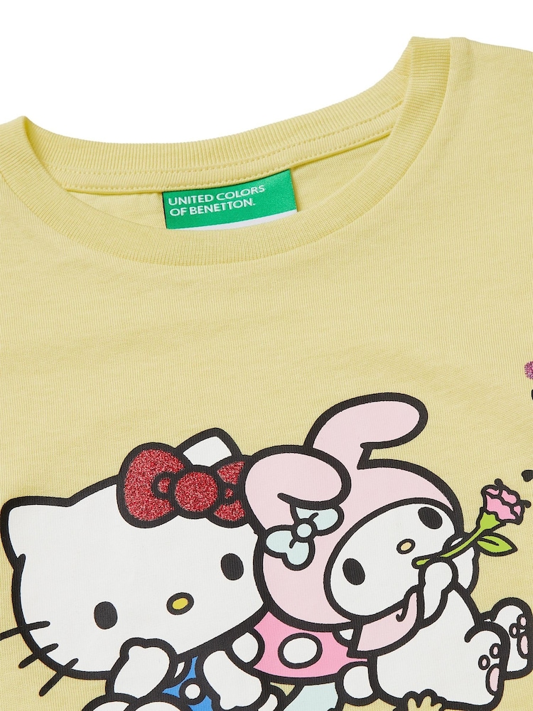 Benetton Yellow Flutter Sleeve Printed T-Shirt - Image 3 of 3