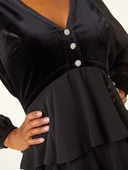 Roman Black Ground Petite Velvet Bodice Layered Dress - Image 5 of 5