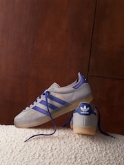 adidas Originals Light Grey/Blue Gazelle Indoor Trainers - Image 10 of 10
