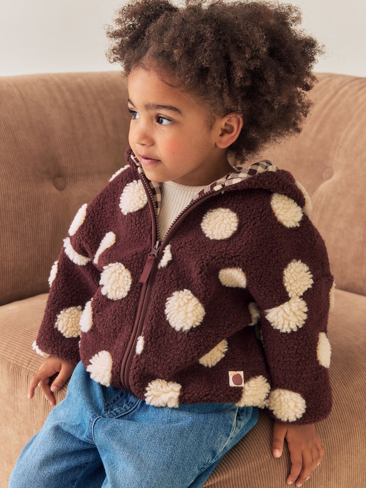 Brown/Ecru Spot Hooded Zip Through Fleece (3mths-7yrs) - Image 1 of 11 Brown/Ecru Spot Hooded Zip Through Fleece (3mths-7yrs) - Image 1 of 11