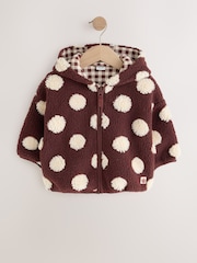 Brown/Ecru Spot Hooded Zip Through Fleece (3mths-7yrs) - Image 5 of 11