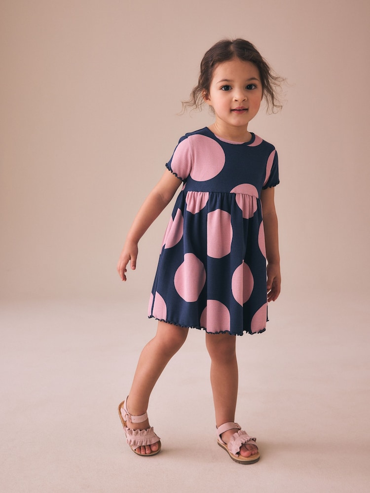 네이비 스팟 - 반소매 골지 원피스 (3개월~7세) - 6의 이미지 1