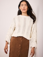 Mint Velvet White Cotton Blend Open Stitch Jumper - Image 5 of 7