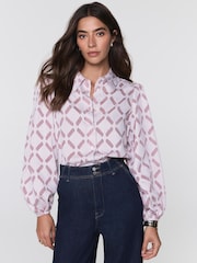 Mint Velvet Red Diamond Striped Jacquard Shirt - Image 1 of 7