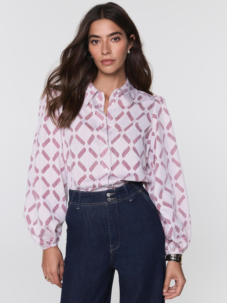 Mint Velvet Red Diamond Striped Jacquard Shirt - Image 1 of 7