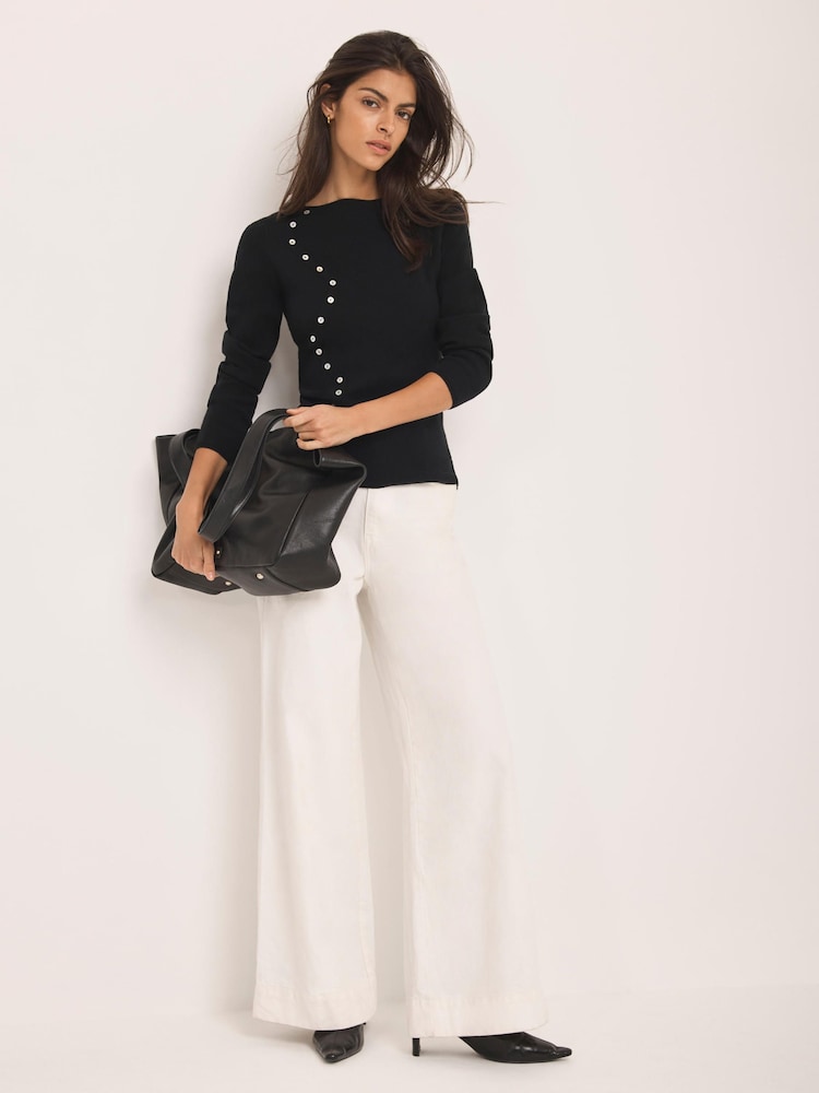 Mint Velvet Black Button Detail Knit Top - Image 1 of 7 Mint Velvet Black Button Detail Knit Top - Image 1 of 7