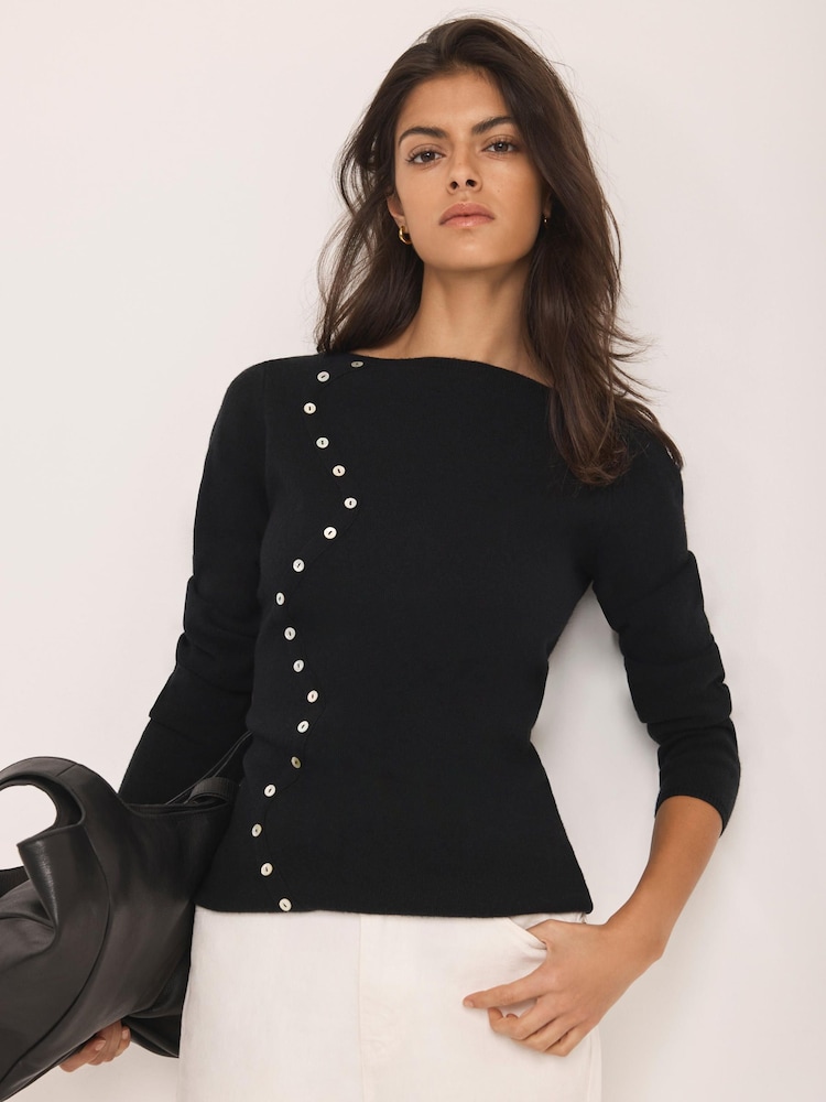 Mint Velvet Black Button Detail Knit Top - Image 2 of 7 Mint Velvet Black Button Detail Knit Top - Image 2 of 7