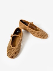 Mint Velvet Brown Tabi Tan Suede Ballet Flat Shoes - Image 2 of 4