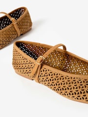 Mint Velvet Brown Tabi Tan Suede Ballet Flat Shoes - Image 4 of 4