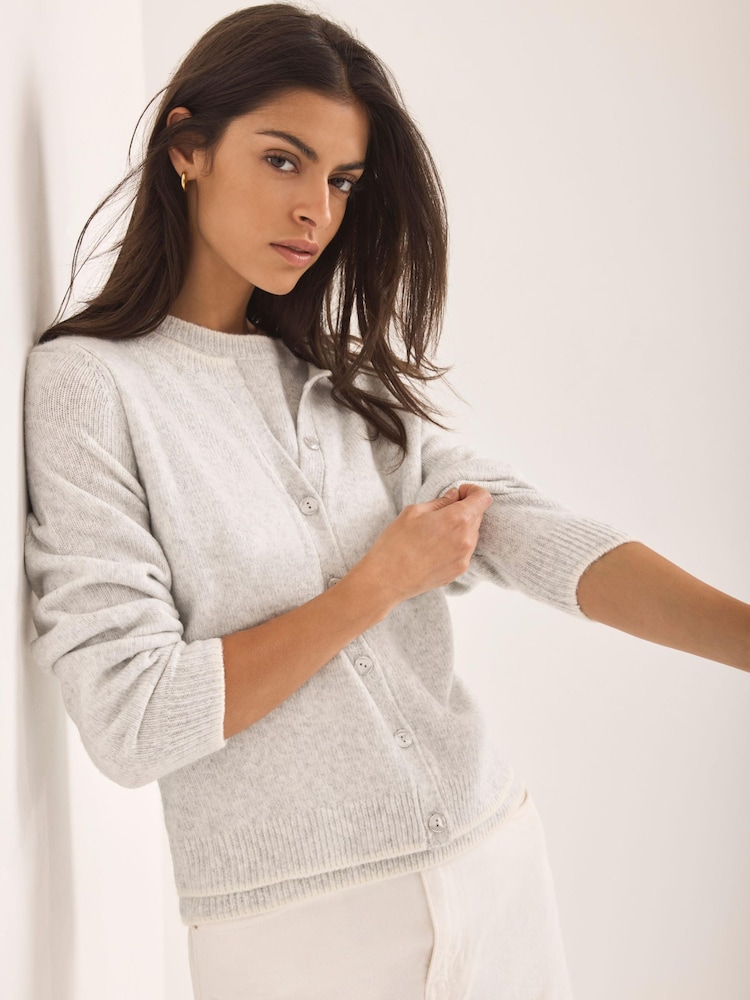 Mint Velvet Grey Layered Knit Cardigan - Image 1 of 8 Mint Velvet Grey Layered Knit Cardigan - Image 1 of 8