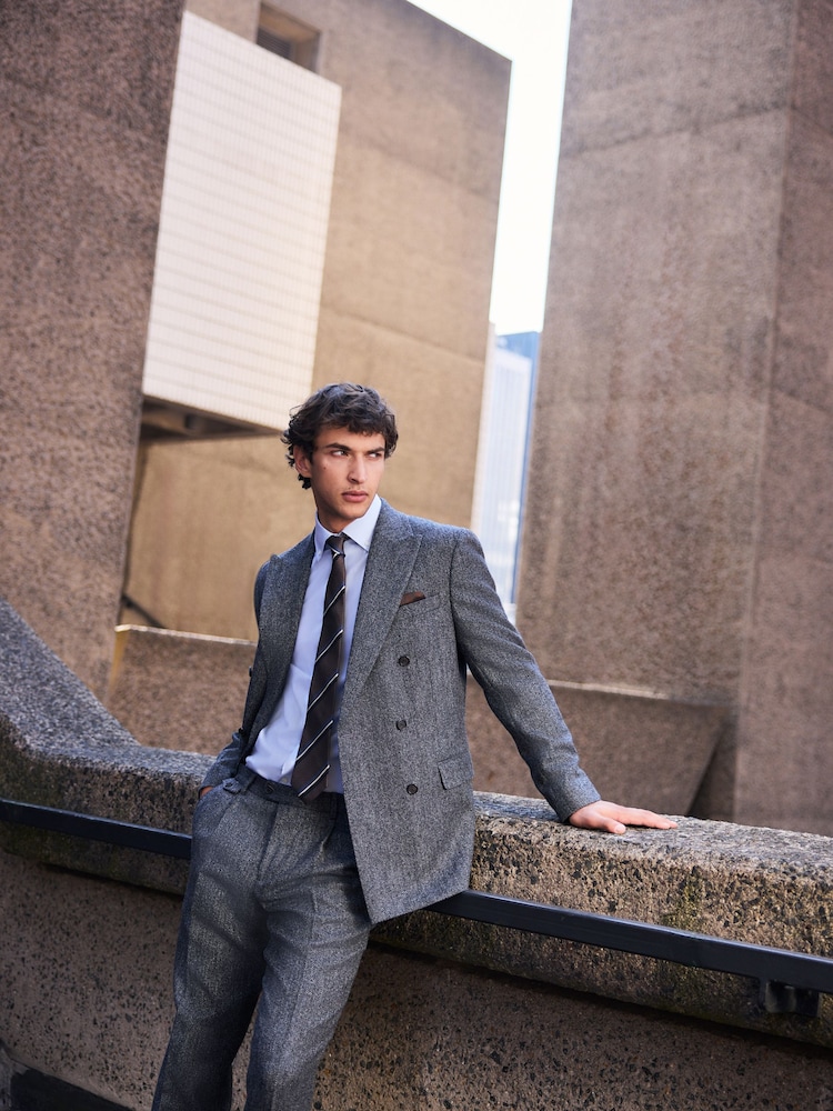 Charcoal Grey Signature Double Breasted Tailored Fit Moons British Wool Rich Herringbone Suit Jacket - Image 1 of 8 Charcoal Grey Signature Double Breasted Tailored Fit Moons British Wool Rich Herringbone Suit Jacket - Image 1 of 8