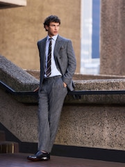 Charcoal Grey Signature Double Breasted Tailored Fit Moons British Wool Rich Herringbone Suit Jacket - Image 3 of 8