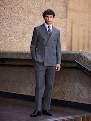 Charcoal Grey Signature Double Breasted Tailored Fit Moons British Wool Rich Herringbone Suit Jacket - Image 4 of 8