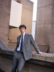 Charcoal Grey Signature Double Breasted Tailored Fit Moons British Wool Rich Herringbone Suit Jacket - Image 5 of 8