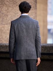 Charcoal Grey Signature Double Breasted Tailored Fit Moons British Wool Rich Herringbone Suit Jacket - Image 6 of 8