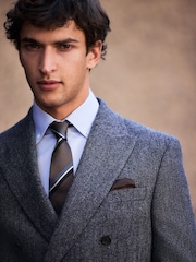 Charcoal Grey Signature Double Breasted Tailored Fit Moons British Wool Rich Herringbone Suit Jacket - Image 7 of 8