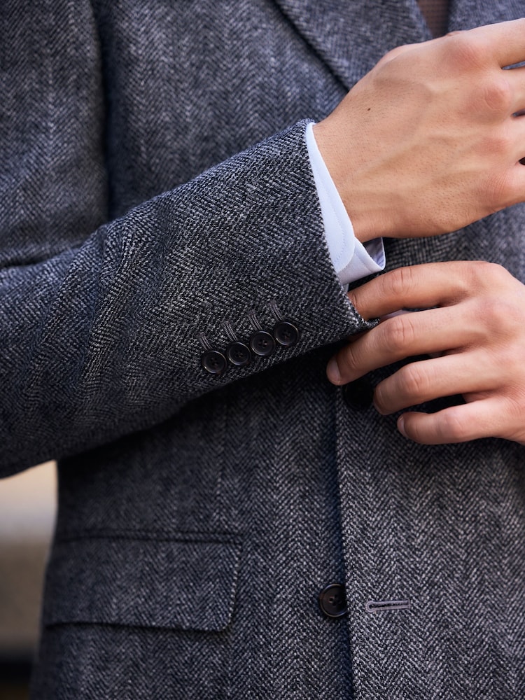 Charcoal Grey Signature Double Breasted Tailored Fit Moons British Wool Rich Herringbone Suit Jacket - Image 8 of 8 Charcoal Grey Signature Double Breasted Tailored Fit Moons British Wool Rich Herringbone Suit Jacket - Image 8 of 8