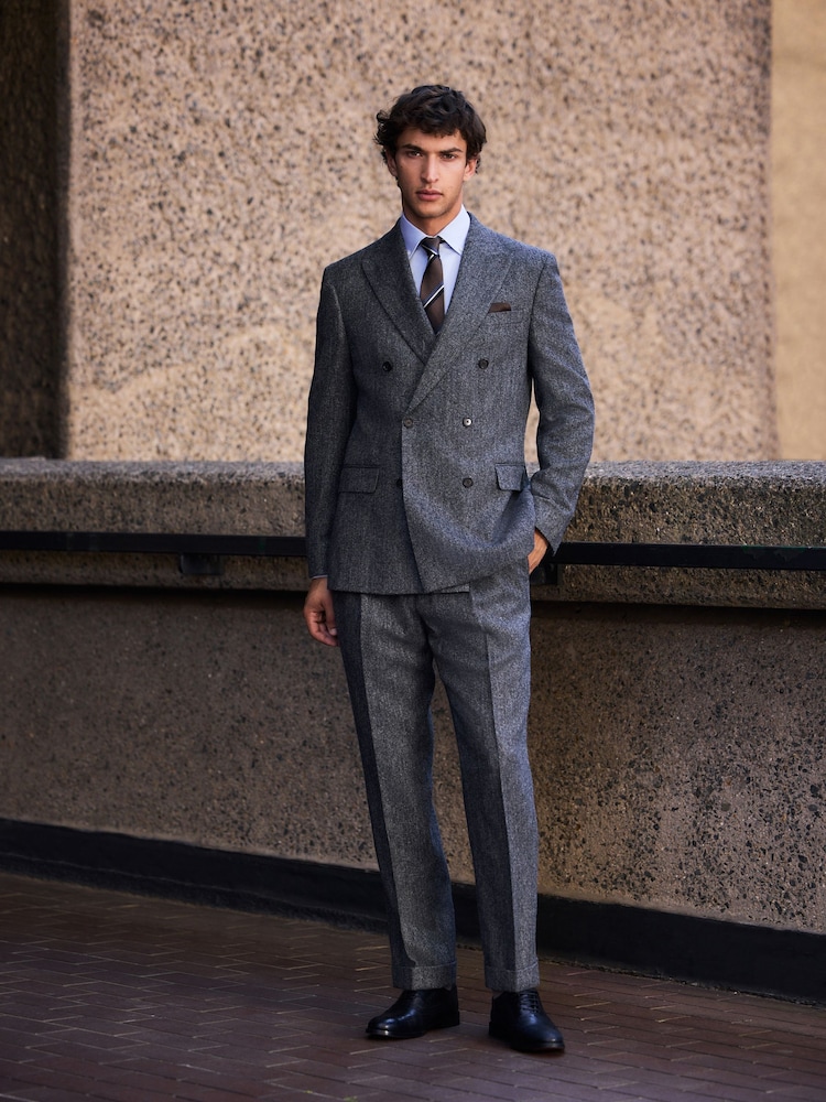 Charcoal Grey Signature Tailored Fit Moons British Wool Rich Herringbone Suit Trousers - Image 2 of 5 Charcoal Grey Signature Tailored Fit Moons British Wool Rich Herringbone Suit Trousers - Image 2 of 5