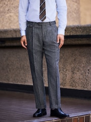 Charcoal Grey Signature Tailored Fit Moons British Wool Rich Herringbone Suit Trousers - Image 3 of 5