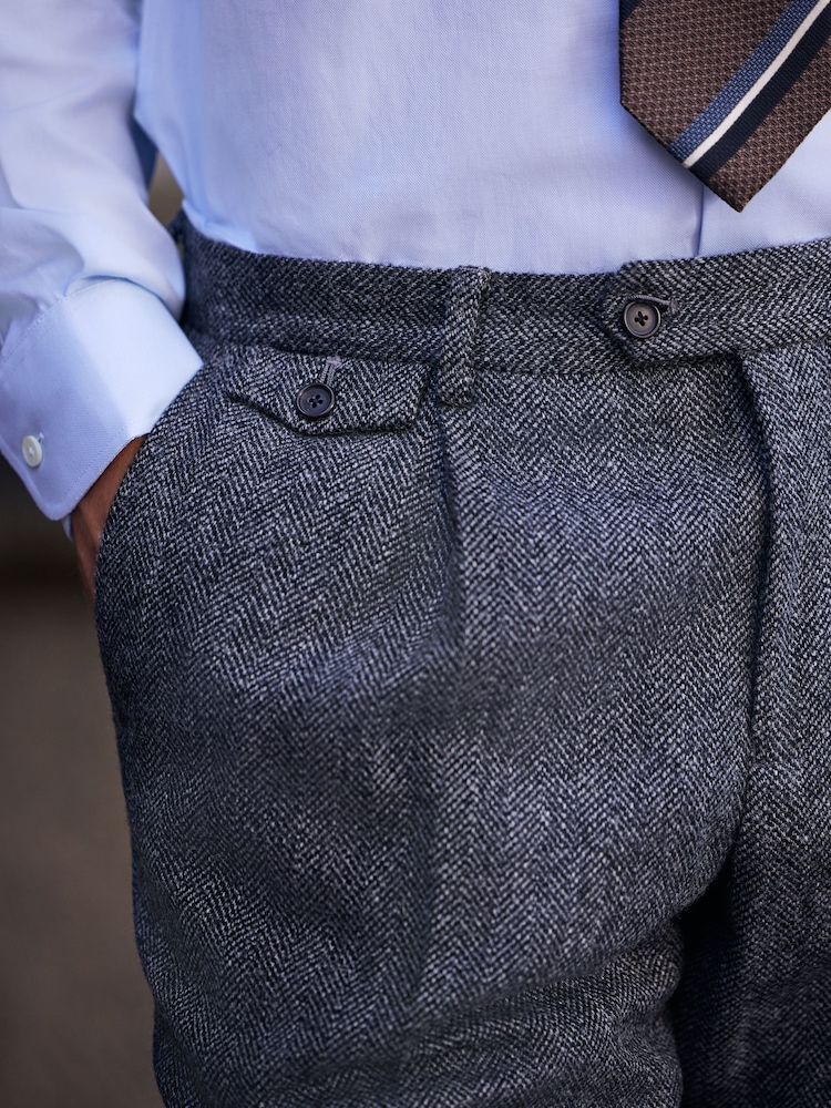 Charcoal Grey Signature Tailored Fit Moons British Wool Rich Herringbone Suit Trousers - Image 5 of 5 Charcoal Grey Signature Tailored Fit Moons British Wool Rich Herringbone Suit Trousers - Image 5 of 5