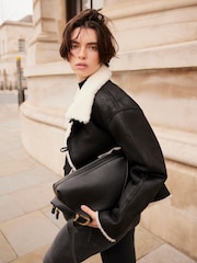 Mint Velvet Black Reversible Aviator Jacket - Image 1 of 9