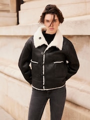 Mint Velvet Black Reversible Aviator Jacket - Image 4 of 9