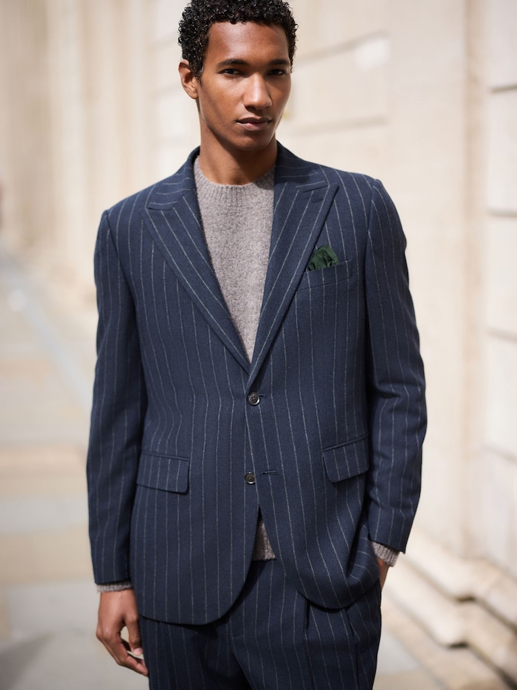 Navy Tailored Fit Stripe With Wool Suit Jacket - Image 1 of 9 Navy Tailored Fit Stripe With Wool Suit Jacket - Image 1 of 9