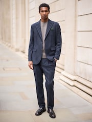 Navy Tailored Fit Stripe With Wool Suit Jacket - Image 2 of 9