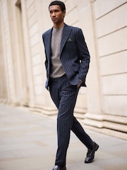 Navy Tailored Fit Stripe With Wool Suit Jacket - Image 3 of 9