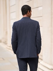 Navy Tailored Fit Stripe With Wool Suit Jacket - Image 4 of 9