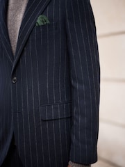 Navy Tailored Fit Stripe With Wool Suit Jacket - Image 6 of 9