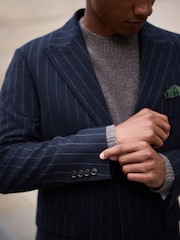 Navy Tailored Fit Stripe With Wool Suit Jacket - Image 7 of 9