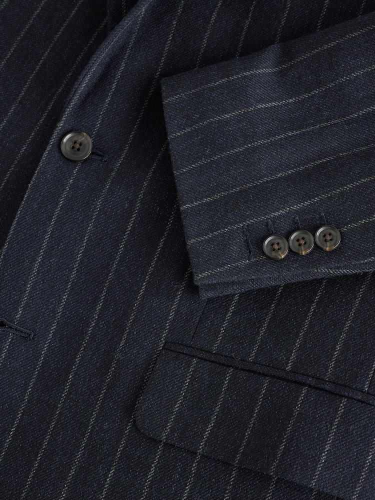 Navy Tailored Fit Stripe With Wool Suit Jacket - Image 9 of 9 Navy Tailored Fit Stripe With Wool Suit Jacket - Image 9 of 9
