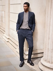 海军 - Tailored Fit Stripe With Wool Suit Trousers - 图片1 / 11