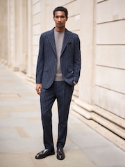 海军 - Tailored Fit Stripe With Wool Suit Trousers - 图片2 / 11