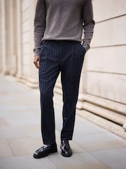海军 - Tailored Fit Stripe With Wool Suit Trousers - 图片6 / 11