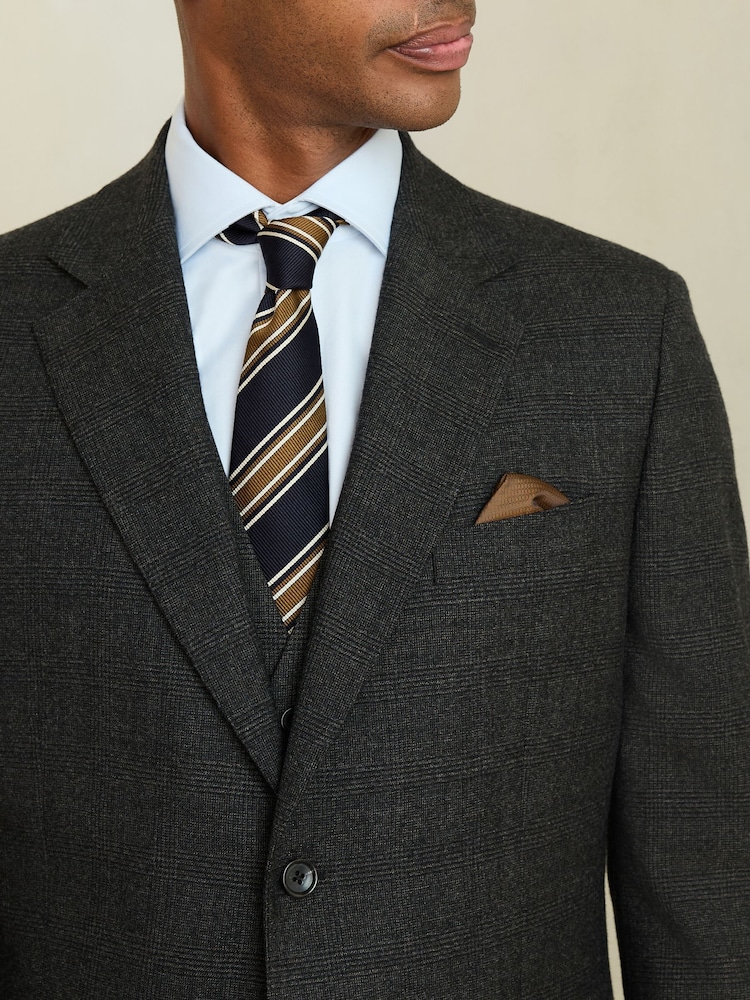Brown Tailored Fit Wool Blend Check Suit Jacket - Image 5 of 5