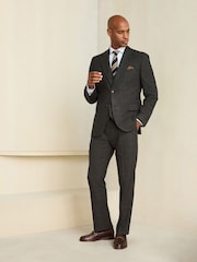 Brown Tailored Fit Wool Blend Check Suit Trousers - Image 1 of 4