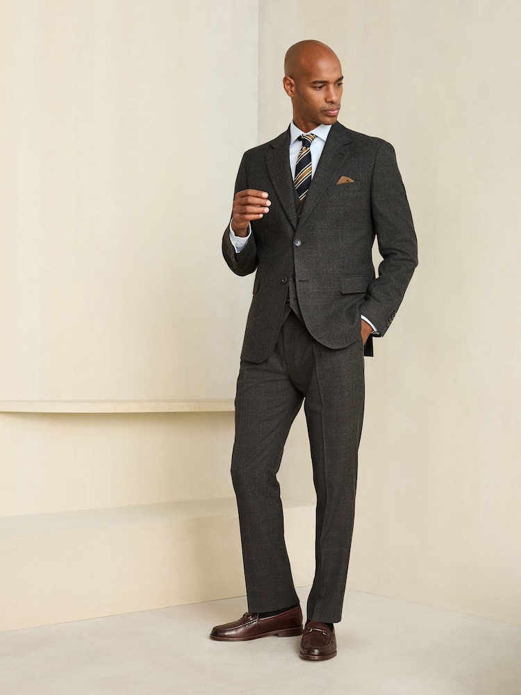 Brown Tailored Fit Wool Blend Check Suit Trousers - Image 1 of 4