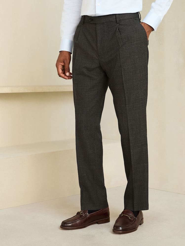 Brown Tailored Fit Wool Blend Check Suit Trousers - Image 2 of 4
