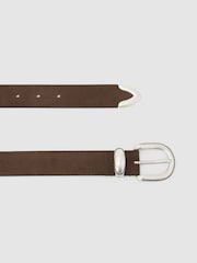 Reiss Chocolate Brown Jonny Suede Suede Western Belt - Image 2 of 3
