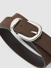 Reiss Chocolate Brown Jonny Suede Suede Western Belt - Image 5 of 5